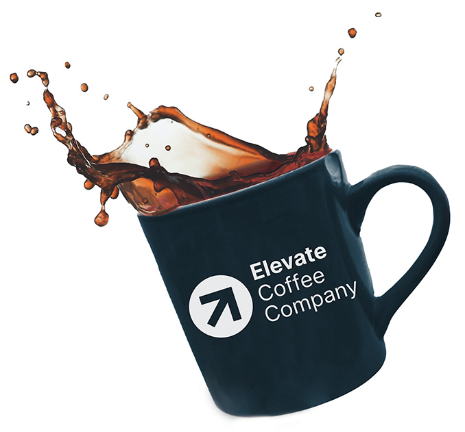 Elevate Coffee Company Logo on a cup of coffee